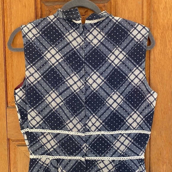 Vintage Plaid maxi dress prairie folk blue white - Picture 6 of 11